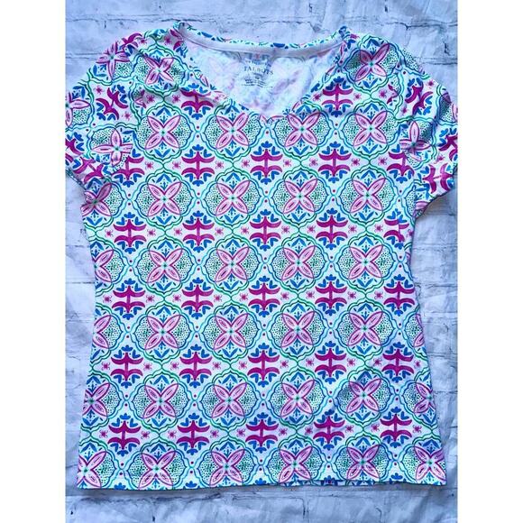 NWOT Women’s LP Talbots SS Geometric Design Cotton TShirt - Picture 1 of 7
